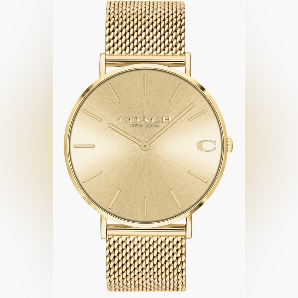 Coach Men's Charles Gold-Tone Stainless Steel Mesh Bracelet Watch 41mm